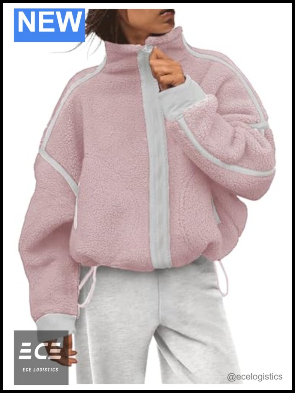Haellun Sherpa Fleece Jacket Women Zip Up Cropped Sweatshirt with Pockets